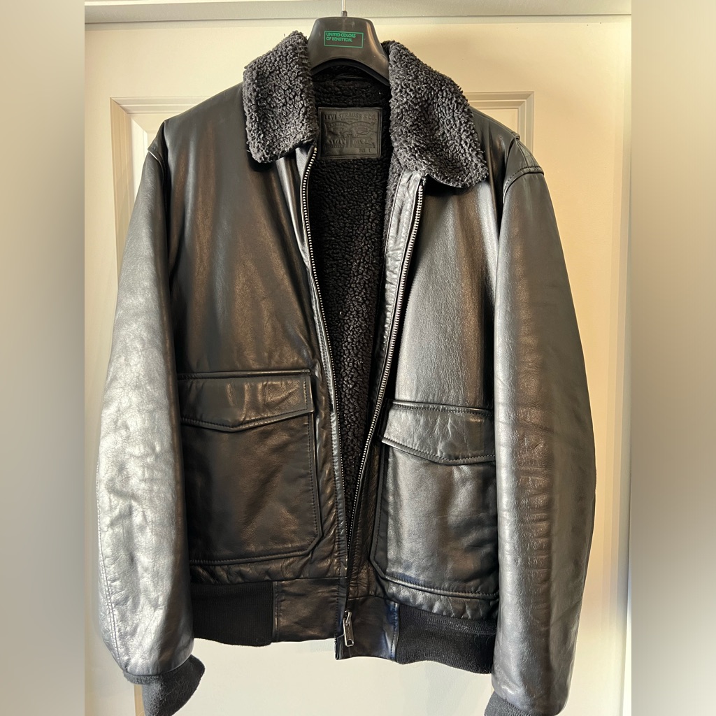 Levi’s Large Bovine Leather, Fleece Lined Bomber Jacket.